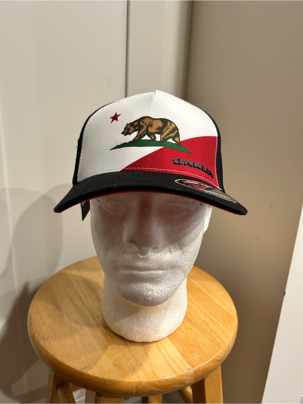 Oakley White, Red & Black California Bear Trucker Cap